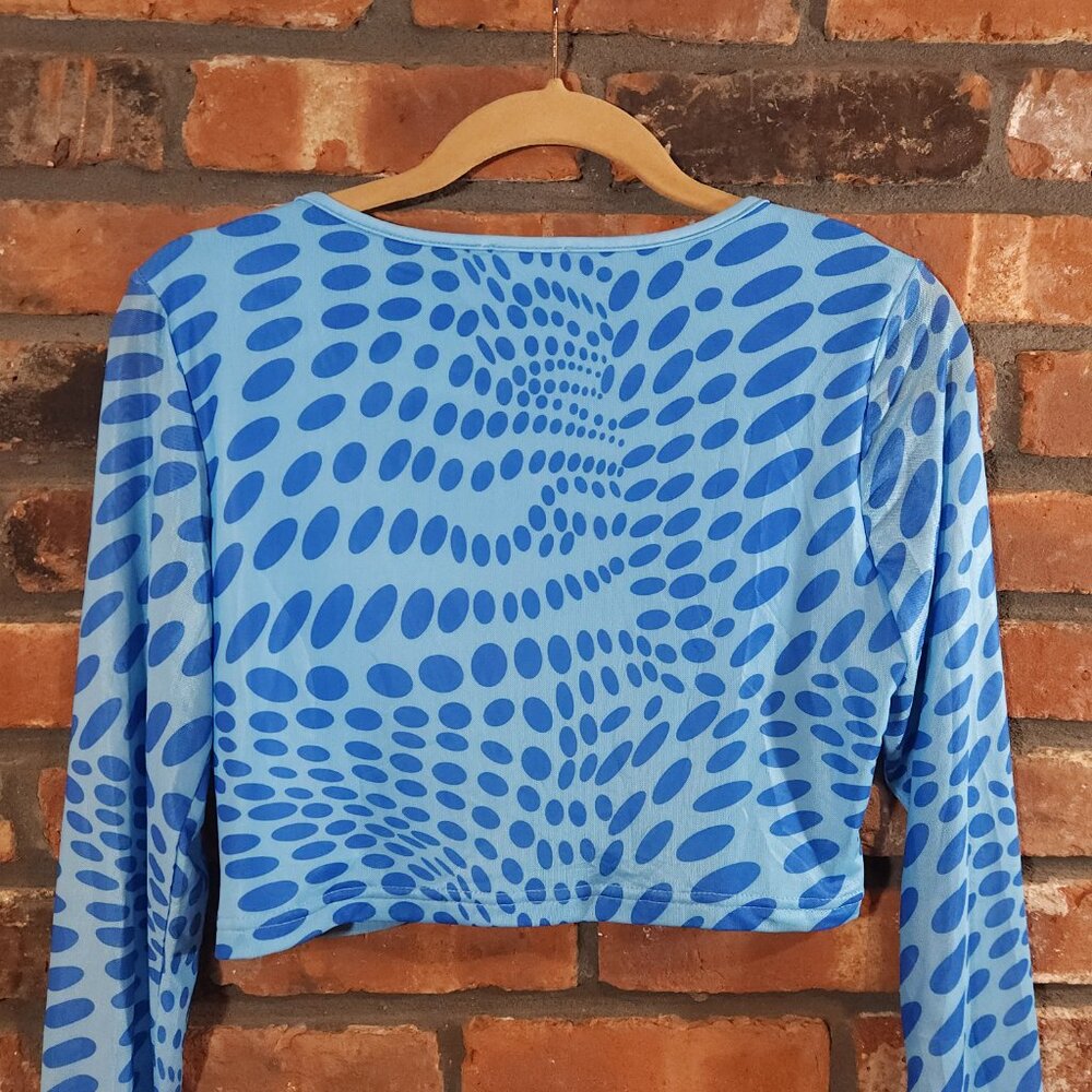 Superdown Revolve Gianna Long Sleeve Polka Dot Cut-out Crop Top Y2K Women's L - Picture 8 of 9